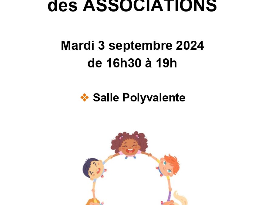Mardi 3 septembre 2024 – 16h30 – 19h – Forum des associations