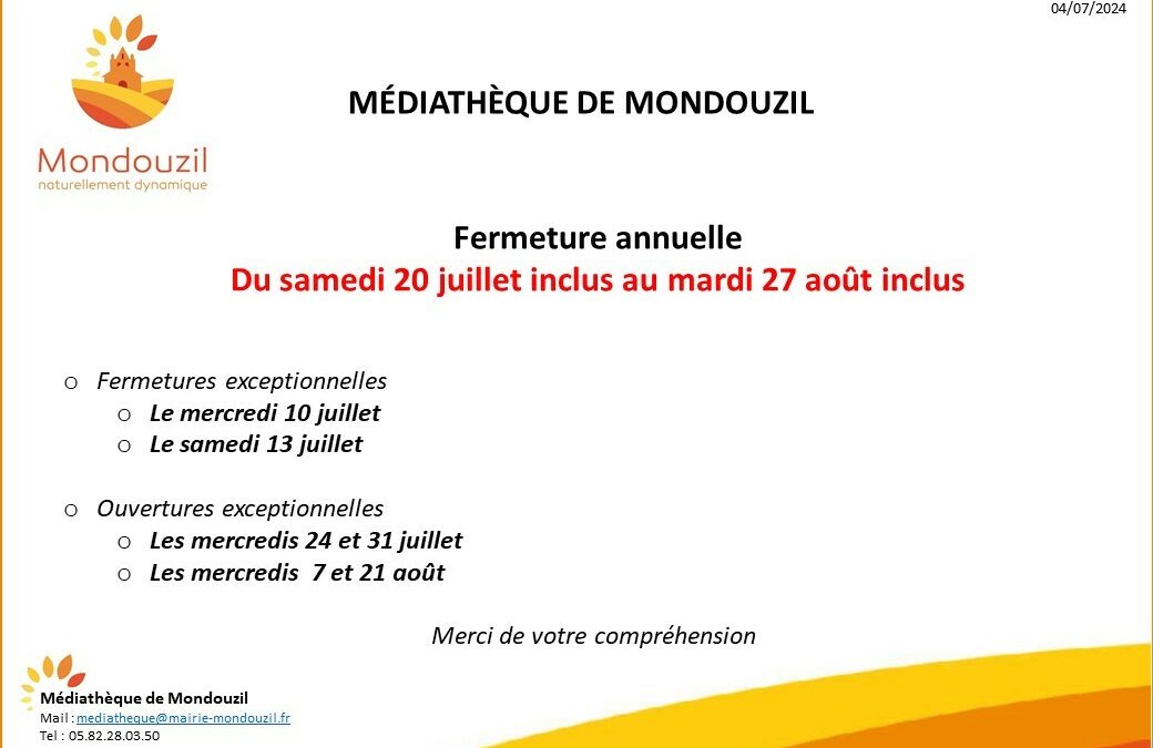 Médiathèque de Mondouzil – Fermeture annuelle